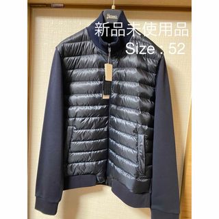 ハンガー付き美品✨HERNO　レザーパイピングダウンコート　ネイビー　38レザー