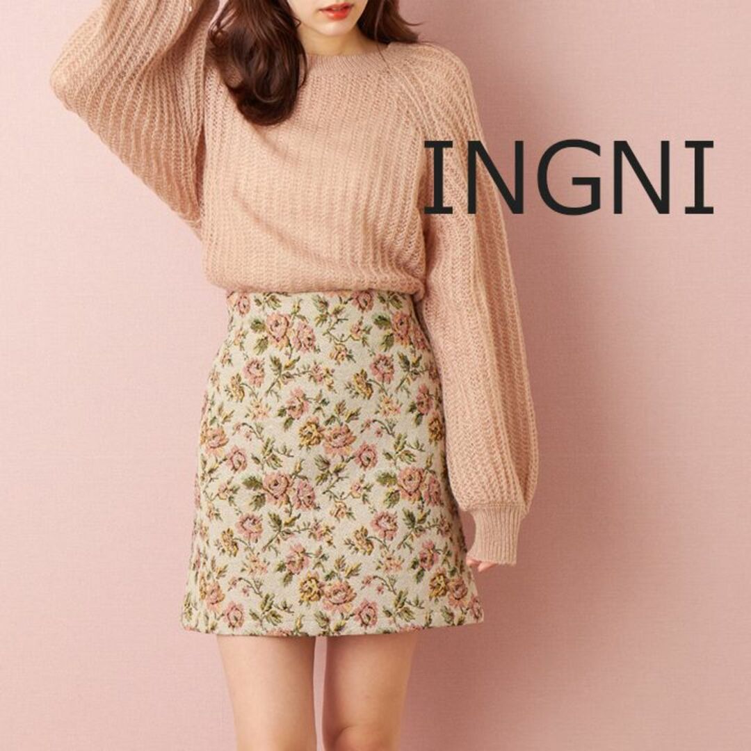 INGNI(イング)のINGNI イング ゴブラン柄 花柄 スカート ゴブラン織り Mサイズ レディースのスカート(ミニスカート)の商品写真
