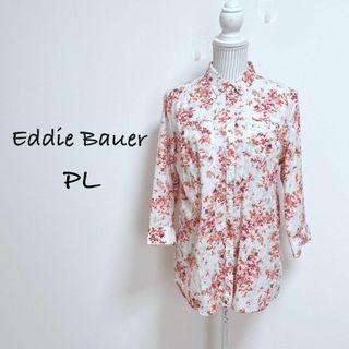 エディーバウアー(Eddie Bauer)のエディーバウアー　柄シャツ　総柄ブラウス　華やか【PL】袖ロールアップ　薄手(シャツ/ブラウス(長袖/七分))