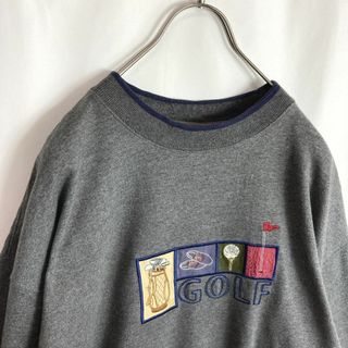 US古着 スウェット ゴルフボール フラッグ柄 刺繍 灰色２XL トレーナー