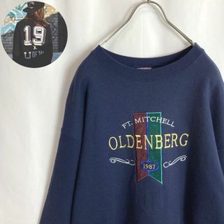 ヴィンテージ(VINTAGE)のUSA古着 スウェット ビッグシルエット センター刺繍英字 裏起毛ネイビー2XL(スウェット)