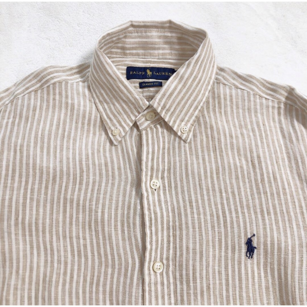 RALPH LAUREN ラルフローレン　ストライプ　リネン　シャツ　ベージュ