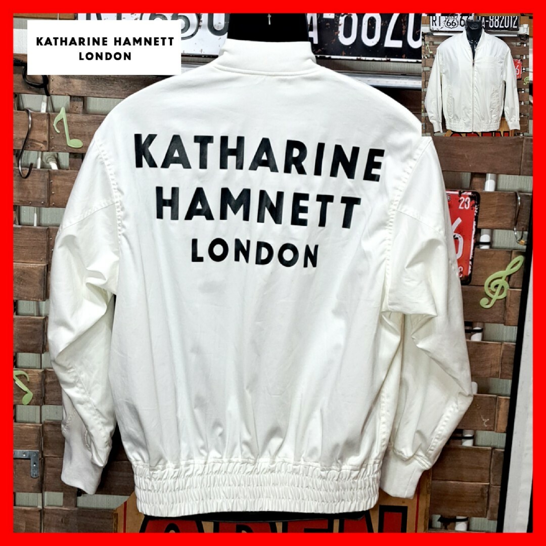 KATHARINE HAMNETT(キャサリンハムネット)のキャサリンハムネットロンドン　ロゴプリント　MA-1 フライトジャケット　Ｍ　白 メンズのジャケット/アウター(ブルゾン)の商品写真