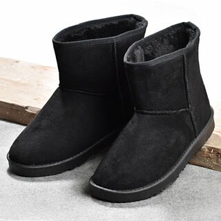 防寒ブーツ L メンズ ムートンブーツ 靴 暖かい シューズ 靴 ブラック(ブーツ)