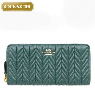 コーチ(COACH)のコーチ COACH ラウンドファスナー レザー 長財布 エバーグリーン(財布)