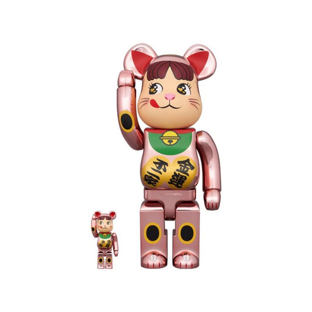 BE@RBRICK(ベアブリック)の【新品未開封】BE@RBRICK 招き猫 ペコちゃん 金運ダブル小判 桃金メッキ エンタメ/ホビーのフィギュア(その他)の商品写真