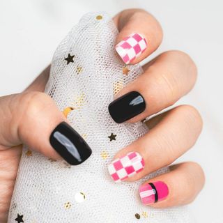 【色: #5-ピンクと黒 チェック】Sun&Beam Nails ネイルチップ (ネイルケア)