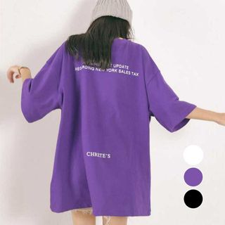 Tシャツ 半袖 レディース トップス 韓国 クールネック カットソー 英字ロゴ(Tシャツ(半袖/袖なし))