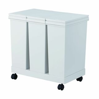 【色: ホワイト】アスベル フタ付きゴミ箱 キッチン 60L EC横型3分別ワゴ(ごみ箱)