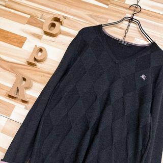 バーバリーブラックレーベル(BURBERRY BLACK LABEL)のお洒落【バーバリーブラックレーベル】アーガイル ニット セーター グレー×紫(ニット/セーター)