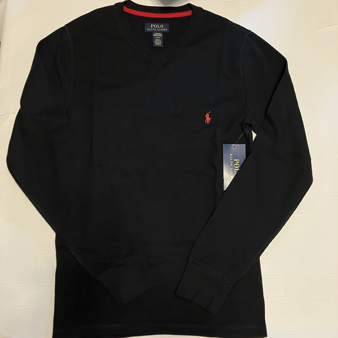 Ralph Lauren(ラルフローレン)のメンズS 黒　Vネック　ワッフルニットロンT ラルフローレン メンズのトップス(Tシャツ/カットソー(七分/長袖))の商品写真