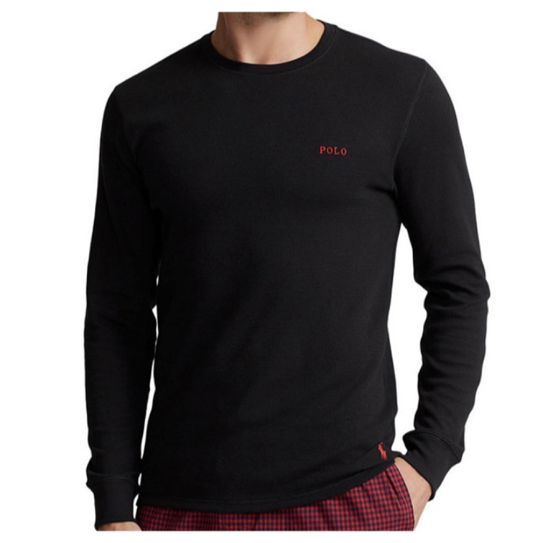 Ralph Lauren(ラルフローレン)のメンズL 黒　赤ロゴPOLO ワッフルニットロンt ラルフローレン メンズのトップス(Tシャツ/カットソー(七分/長袖))の商品写真