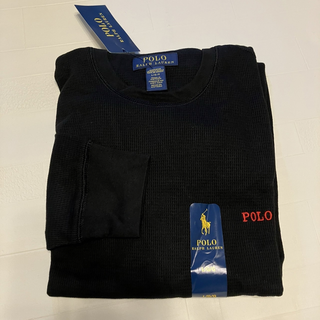 Ralph Lauren(ラルフローレン)のメンズL 黒　赤ロゴPOLO ワッフルニットロンt ラルフローレン メンズのトップス(Tシャツ/カットソー(七分/長袖))の商品写真