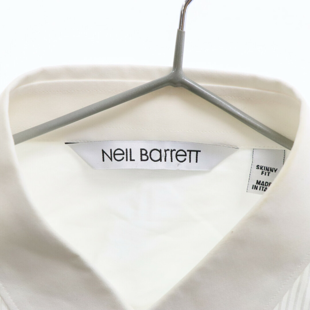 NEIL BARRETT(ニールバレット)のNeil Barrett ニール バレット SKINNY FIT ストライプ切替 ロングシャツ 長袖シャツ ホワイト メンズのトップス(シャツ)の商品写真