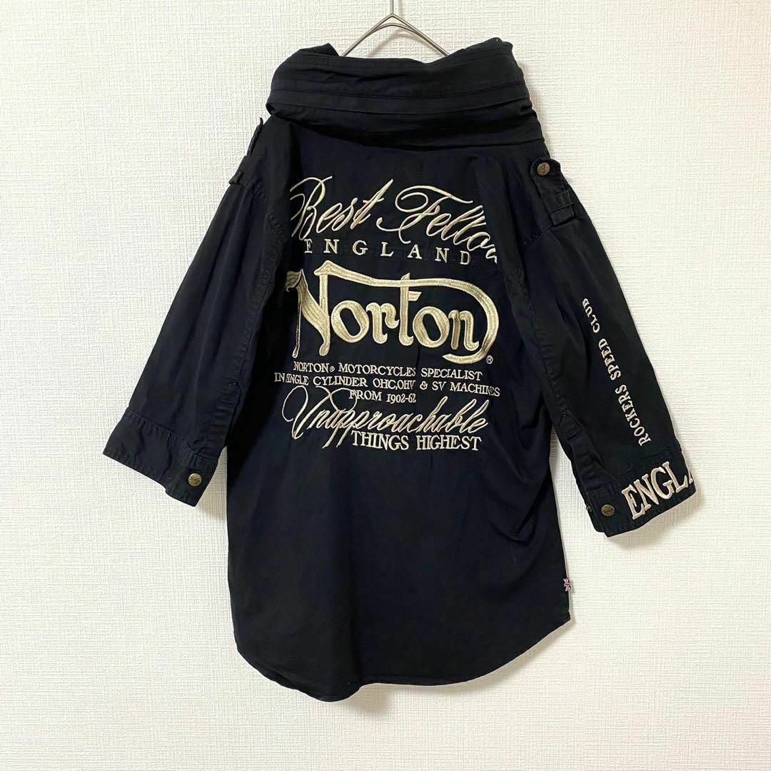 Norton(ノートン)のシャツパーカー 5部丈 Norton ノートン 刺繍 ブラック M メンズのトップス(シャツ)の商品写真