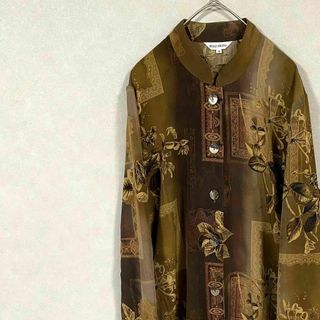 ナチュラルヴィンテージ(natuRAL vintage)のバンドカラーシャツ スリット ロング 羽織り ペイズリー ボタニカル レトロ感(シャツ)