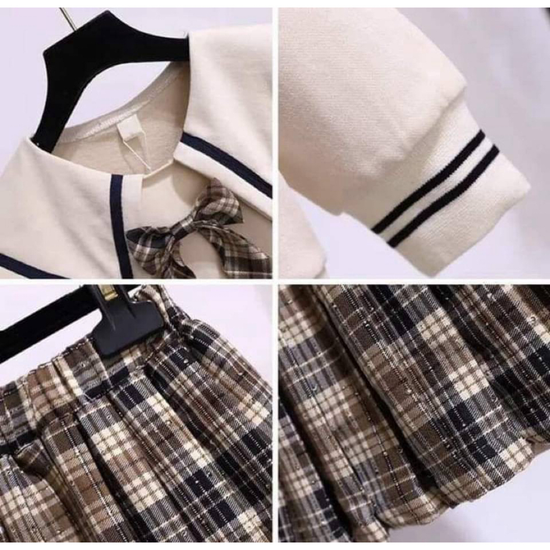 セットアップ セーラー服 2点セット 140 ベージュ チェック フォーマル キッズ/ベビー/マタニティのキッズ服女の子用(90cm~)(ワンピース)の商品写真