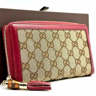 グッチ(Gucci)の【極美品】 GUCCI グッチ GG柄 長財布 キャンバス バンブー 赤(財布)