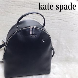 ケイトスペードニューヨーク(kate spade new york)の美品 kate spade オールレザー バックパック リュック ロゴ ブラック(リュック/バックパック)