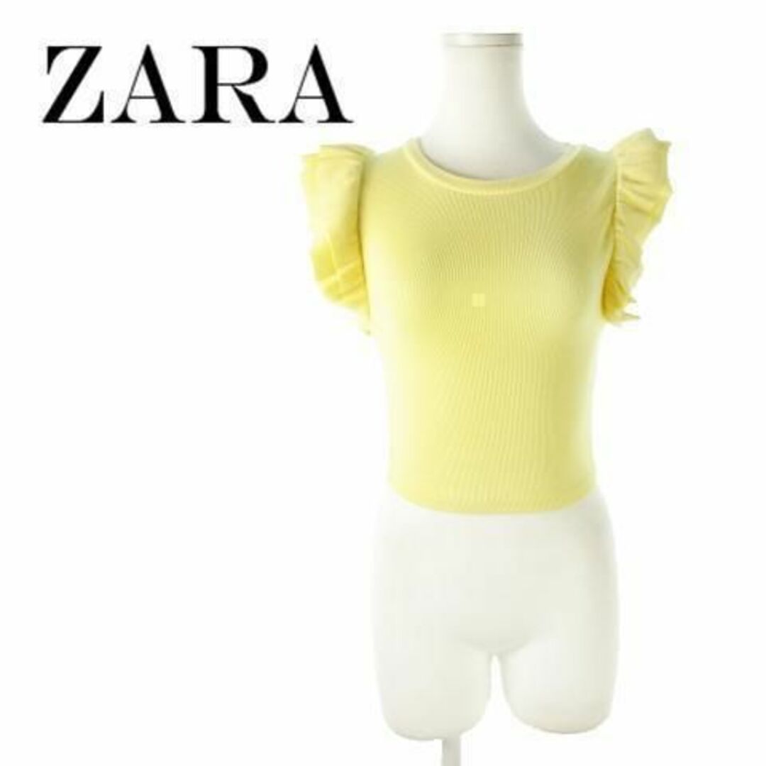 ZARA(ザラ)のザラ カットソー リブ ノースリーブ フリル ショート丈 220927AH8A レディースのトップス(カットソー(半袖/袖なし))の商品写真