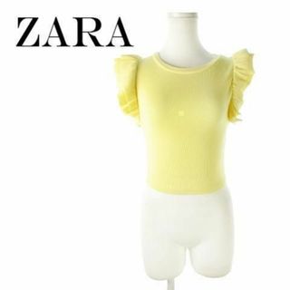 ザラ(ZARA)のザラ カットソー リブ ノースリーブ フリル ショート丈 220927AH8A(カットソー(半袖/袖なし))