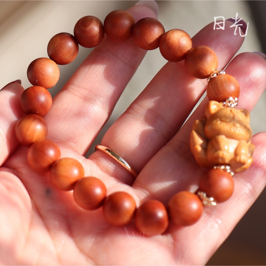 天然檀木 九尾 キツネ ブレスレット ハンドメイド 狐 きつね 可愛い