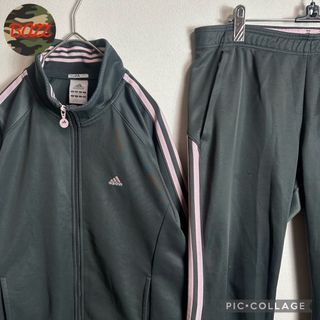 アディダス(adidas)の◎【3点1万円】アディダスジャージ上下セットアップ　Lサイズ　バイカラー　ピンク(セット/コーデ)