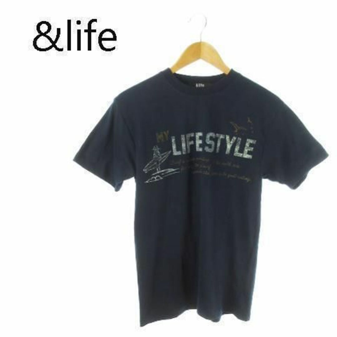 &life Tシャツ クルーネック 半袖 プリント M 紺 221026AO3A メンズのトップス(Tシャツ/カットソー(半袖/袖なし))の商品写真