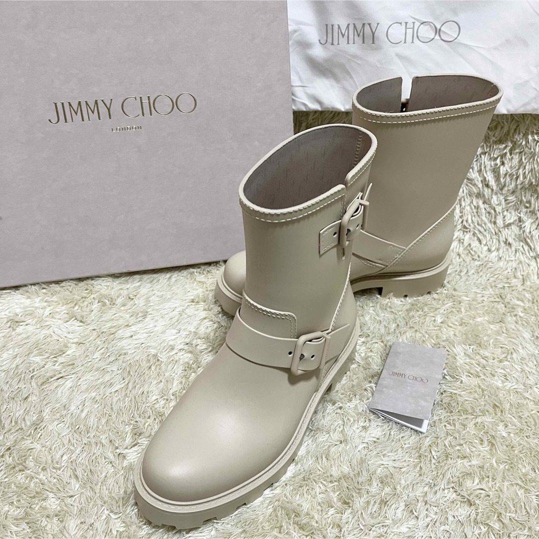 JIMMY CHOO(ジミーチュウ)の✨1度のみ着用✨ジミーチュウ レインブーツ YAEL FLAT 38 2022年 レディースの靴/シューズ(レインブーツ/長靴)の商品写真