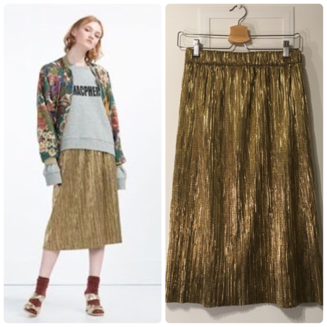 ZARA(ザラ)の❤︎ZARA❤︎プリーツスカート ゴールド レディースのスカート(ロングスカート)の商品写真