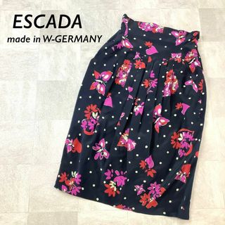 エスカーダ(ESCADA)の70s 80s 美品 ESCADA 西ドイツ製 シルク 花柄 タイトスカート(ひざ丈スカート)