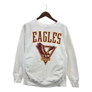 90年代 USA製 Hanes ヘインズ BEEFY BOSTON EAGLES スウェット トップス カジュアル カレッジ ホワイト (メンズ L) 中古 古着 P6295(スウェット)