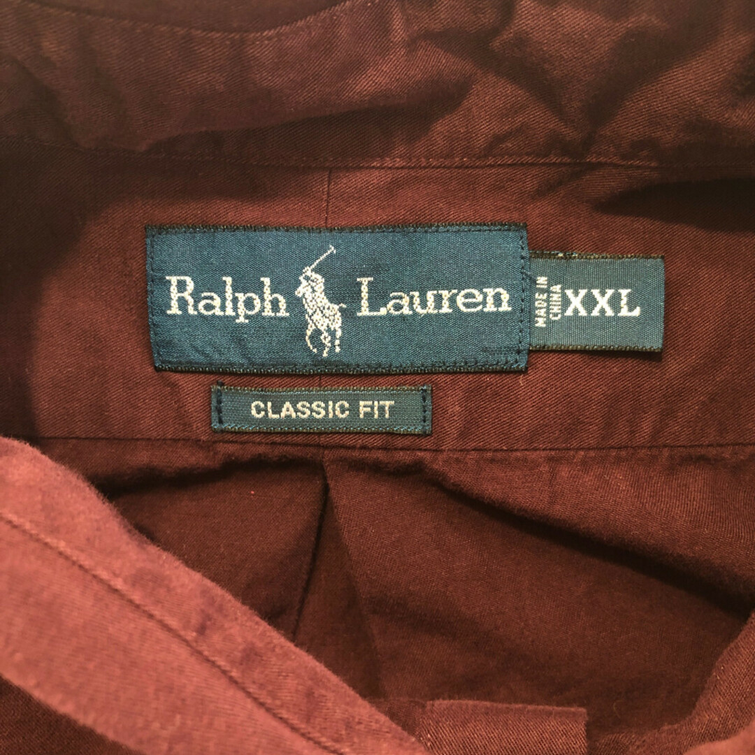 RALPH LAUREN ラルフローレン ボタンダウン 長袖シャツ 大きいサイズ ワンポイントロゴ ワインレッド (メンズ XXL) 中古 古着 P6402 メンズのトップス(シャツ)の商品写真