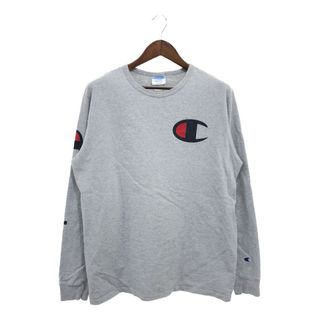 チャンピオン(Champion)のChampion チャンピオン 長袖Ｔシャツ トップス カジュアル ロゴプリント 袖プリント グレー (メンズ XL) 中古 古着 P6430(Tシャツ/カットソー(七分/長袖))