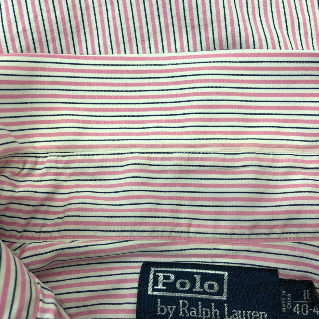 POLO RALPH LAUREN(ポロラルフローレン)の2000年代～ Polo by Ralph Lauren ポロ ラルフローレン REGENT 長袖シャツ アメカジ ストライプ ピンク (メンズ 16/40-41) 中古 古着 P6494 メンズのトップス(シャツ)の商品写真