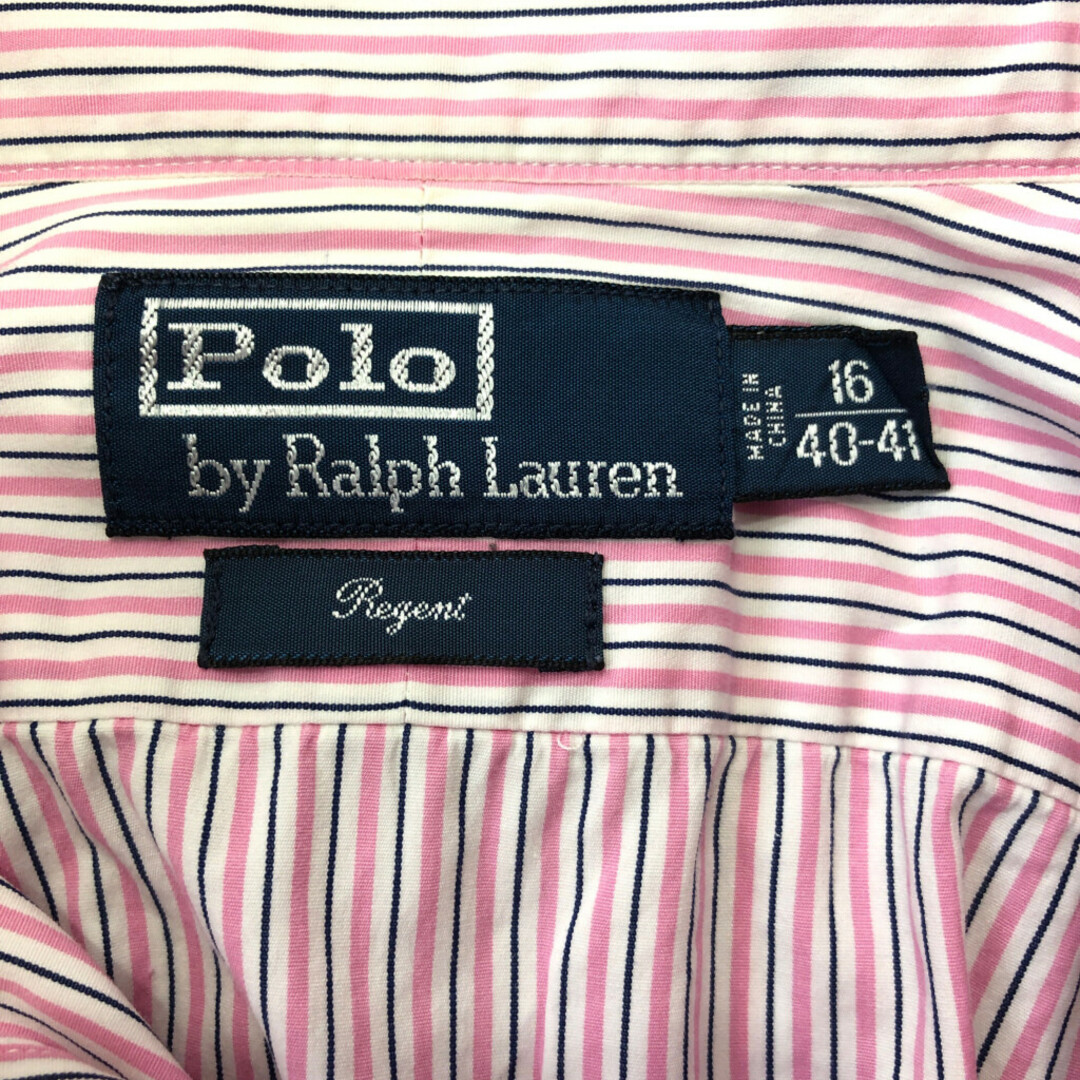 POLO RALPH LAUREN(ポロラルフローレン)の2000年代～ Polo by Ralph Lauren ポロ ラルフローレン REGENT 長袖シャツ アメカジ ストライプ ピンク (メンズ 16/40-41) 中古 古着 P6494 メンズのトップス(シャツ)の商品写真