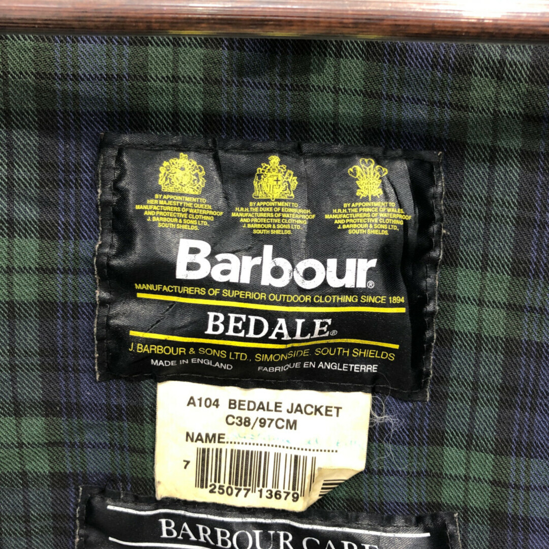 Barbour(バーブァー)の2000年代～ イングランド製 Barbour バブアー BEDALE ビデイル オイルドジャケット ３ワラント ブラック (メンズ C38) 中古 古着 P6590 メンズのジャケット/アウター(その他)の商品写真