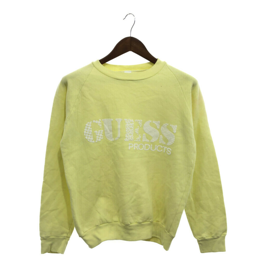 90年代 USA製 ブート GUESS ゲス ロゴ プリント スウェット トップス アメカジ カジュアル ブート イエロー (メンズ M) 中古 古着 P6669 メンズのトップス(スウェット)の商品写真