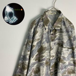 【長袖シャツ　柄シャツ　くすみカラー　グレー　紫　古着】(シャツ)