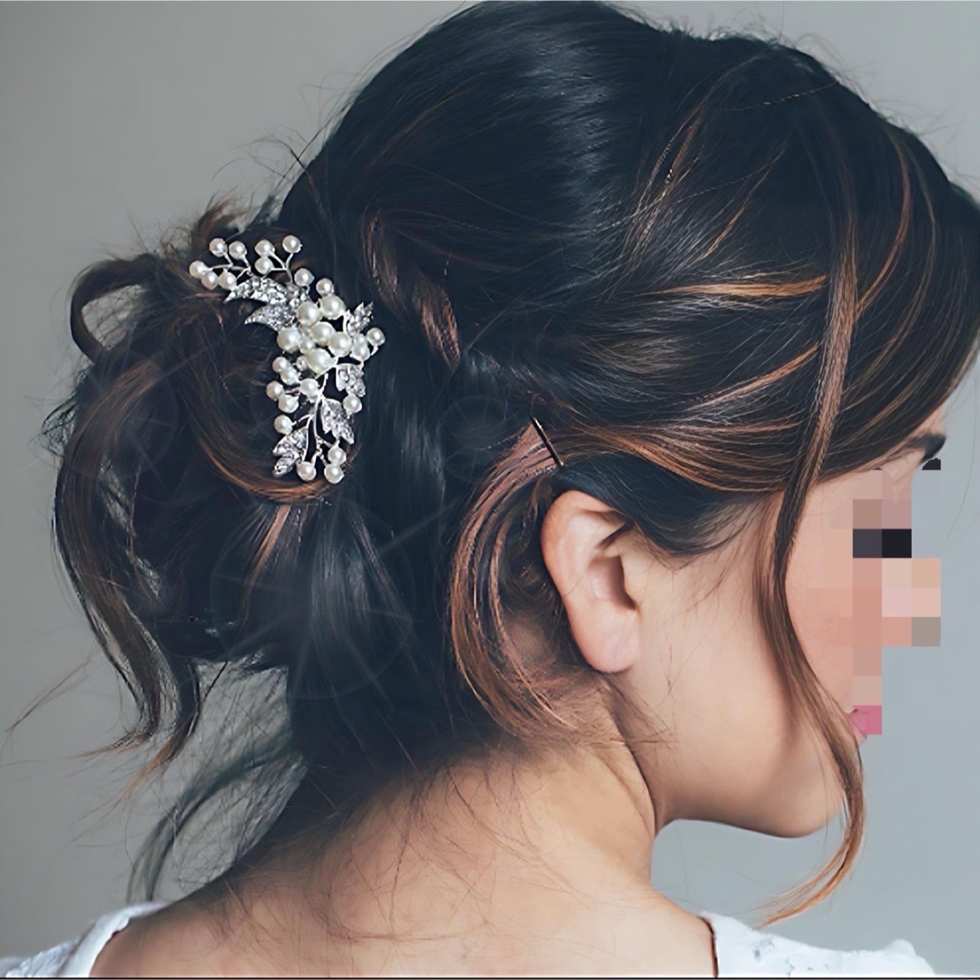 髪飾り かんざし 簪 ヘアアクセ　シルバー コーム 留袖 パール 結婚式 成人式 レディースのヘアアクセサリー(その他)の商品写真