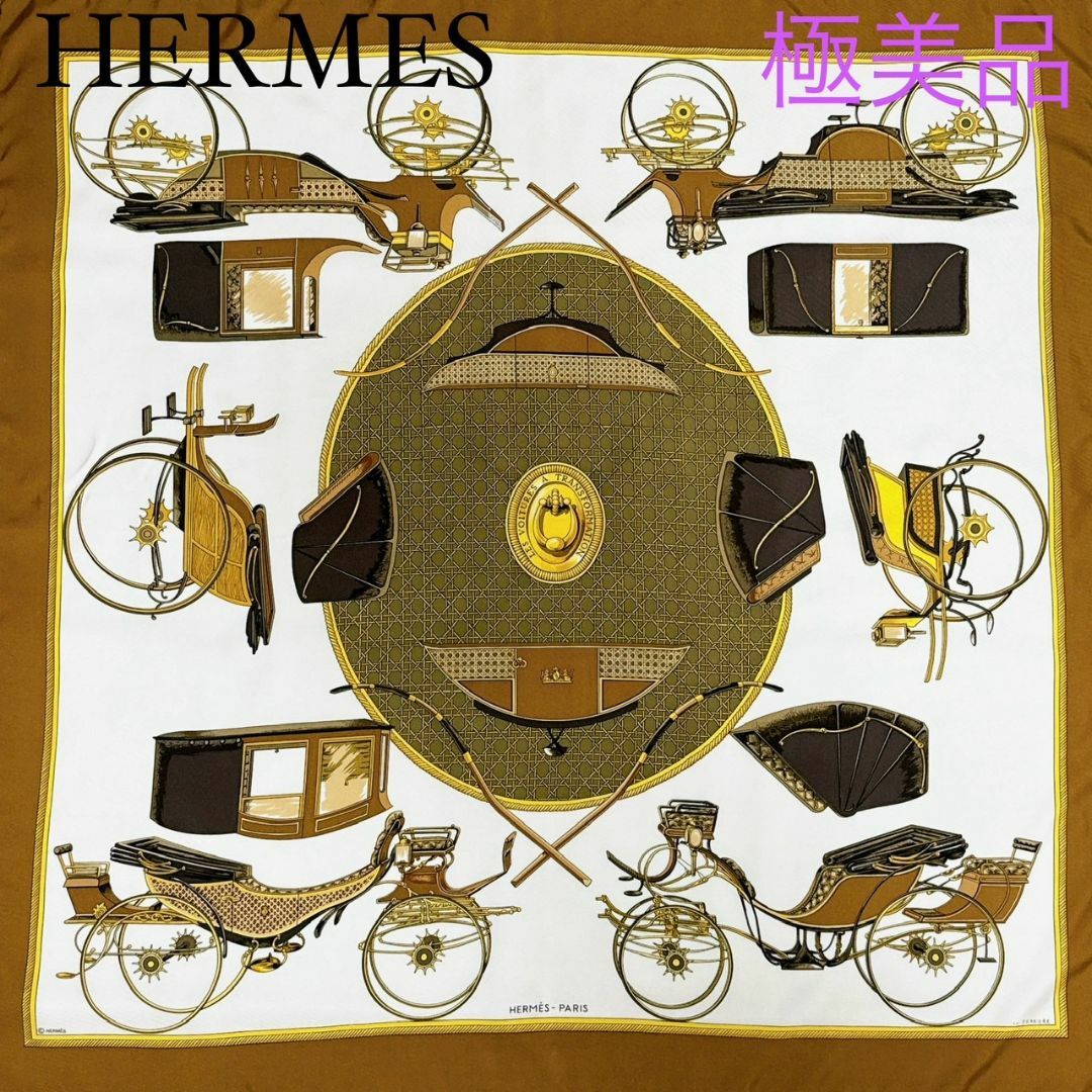 Hermes(エルメス)のエルメス/カレ90/折リタタミ式幌馬車/スカーフ/ホワイト/レディース/ブランド レディースのファッション小物(バンダナ/スカーフ)の商品写真
