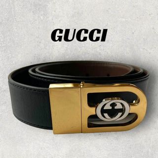 グッチ(Gucci)の【良品】GUCCI　ベルト　ブラック×ブラウン　インターロッキング(ベルト)