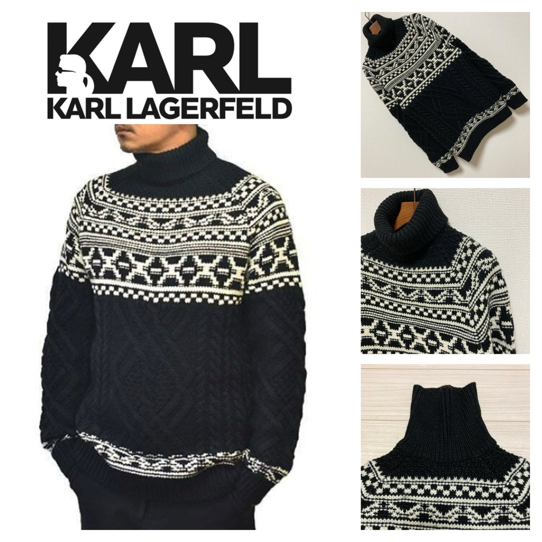 Karl Lagerfeld(カールラガーフェルド)の良品■Karl lagerfeld■ノルディック ケーブル タートル ニット S メンズのトップス(ニット/セーター)の商品写真