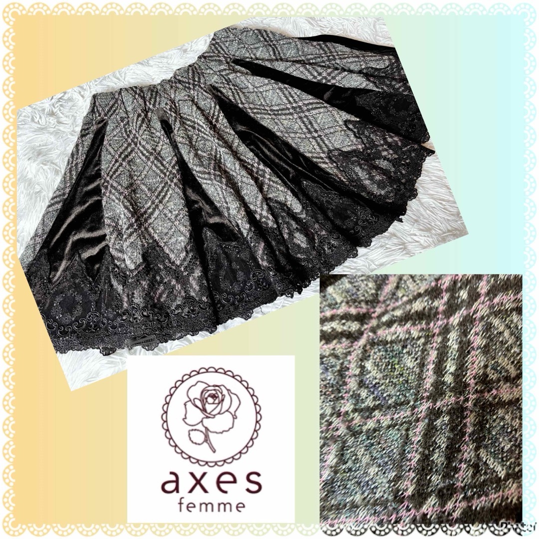 axes femme(アクシーズファム)のアクシーズファム★良品★ベロアとニット★交互切り替えデザイン★フレアスカート レディースのスカート(ひざ丈スカート)の商品写真