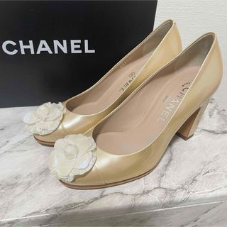 シャネル(CHANEL)の✨箱付き✨シャネル　CHANEL ラメカメリア パンプス ゴールドココマーク(ハイヒール/パンプス)