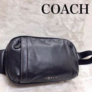 ○配送美品 COACH PVC レザー ウエストバッグ 黒 花柄 ダブルファスナー