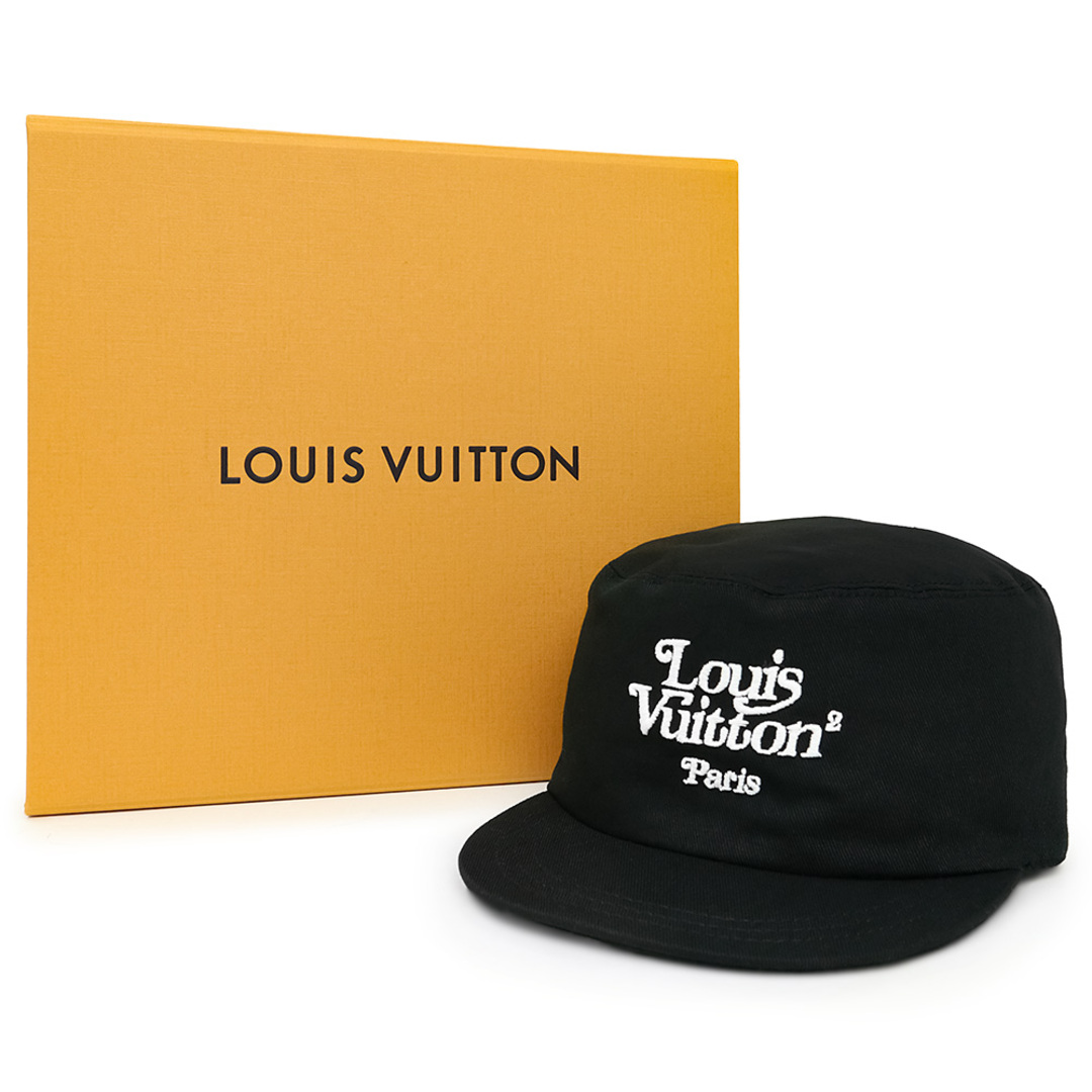 LOUIS VUITTON(ルイヴィトン)のルイ ヴィトン スクエアード LV キャスケット 帽子 58 コットン100％ カーフスキン レザー ブラック 黒 シルバー金具 MP2731 箱付 LOUIS VUITTON（新品・未使用品） メンズの帽子(キャスケット)の商品写真