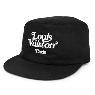 LOUIS VUITTON - ルイ ヴィトン スクエアード LV キャスケット 帽子 58 コットン100％ カーフスキン レザー ブラック 黒 シルバー金具 MP2731 箱付 LOUIS VUITTON（新品・未使用品）