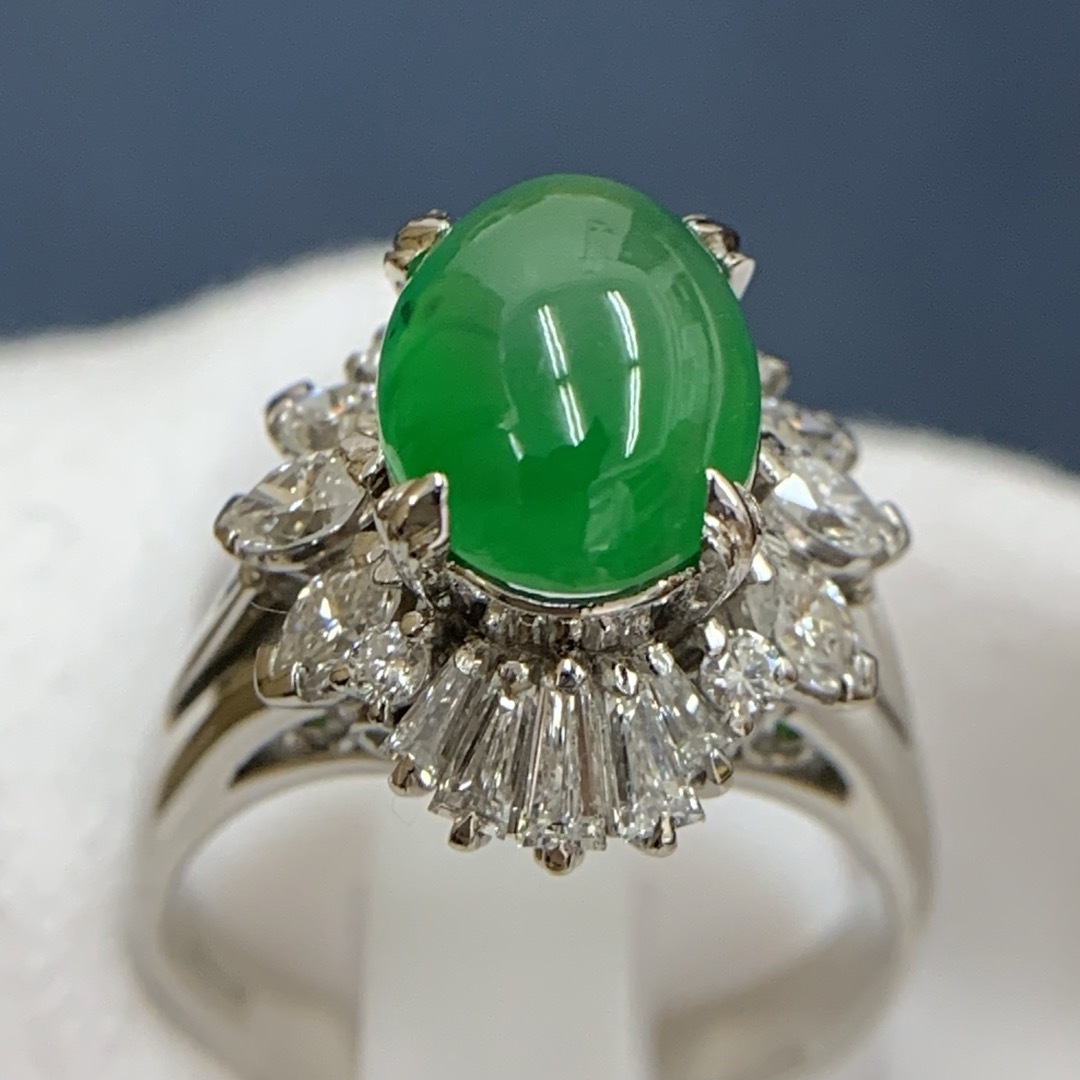 Pt900 ジェイダイト　3.645 ダイヤモンド　1.07 リング　指輪 レディースのアクセサリー(リング(指輪))の商品写真
