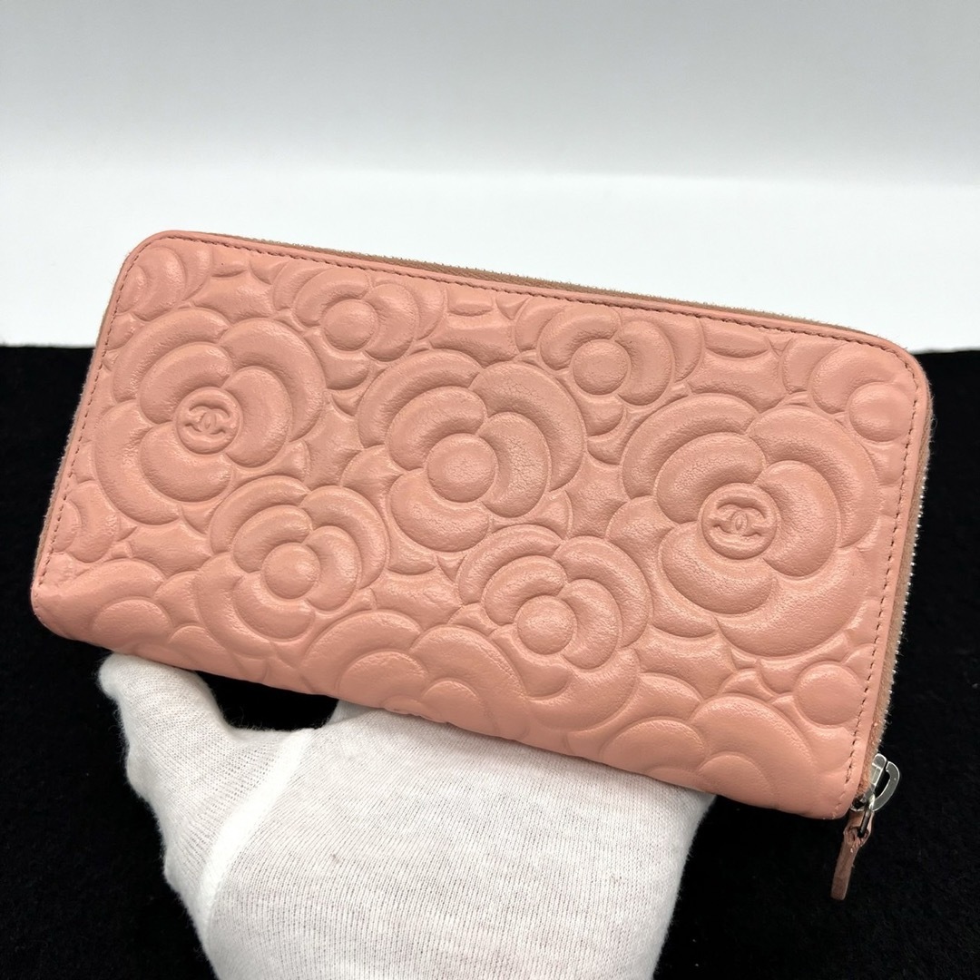 CHANEL - 美品！シャネル カメリア ラムスキン ラウンドファスナー 長